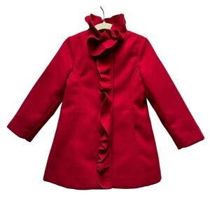 United Colors Benetton Class Girls Red Ruffle Soft Brushed Dress Coat 4